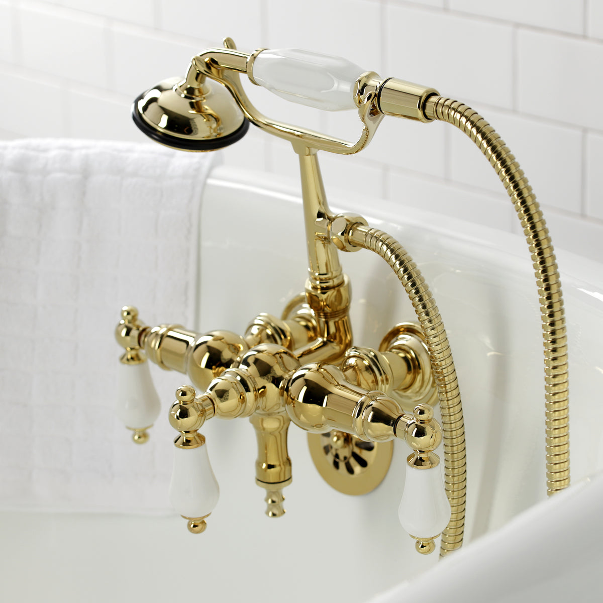 Vintage 3-3/8" Tub Wall Mount Clawfoot Tub Faucet with Hand Shower