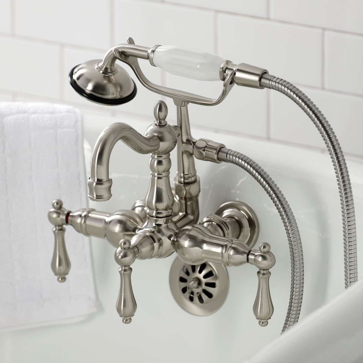 Heritage 3-3/8" Tub Wall Mount Clawfoot Tub Faucet with Hand Shower