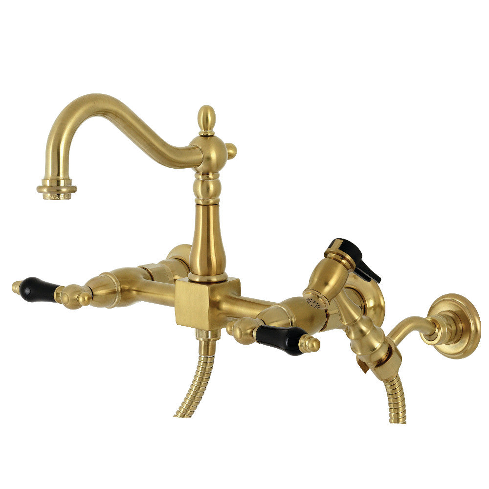 Kingston Brass KS1262PKLBS Duchess Wall Mount Bridge Kitchen Faucet with Brass Sprayer