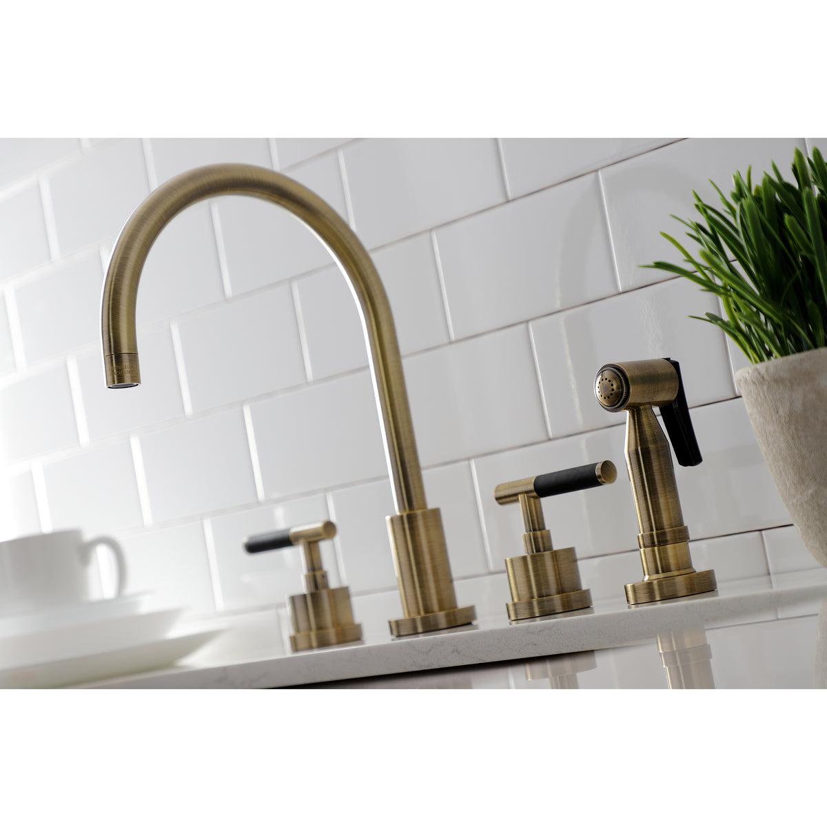 Kingston Brass KS8728CKLBS Kaiser Widespread Kitchen Faucet with Brass Sprayer
