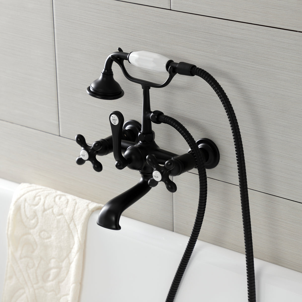 Aqua Vintage 7-Inch Wall Mount Tub Faucet with Hand Shower