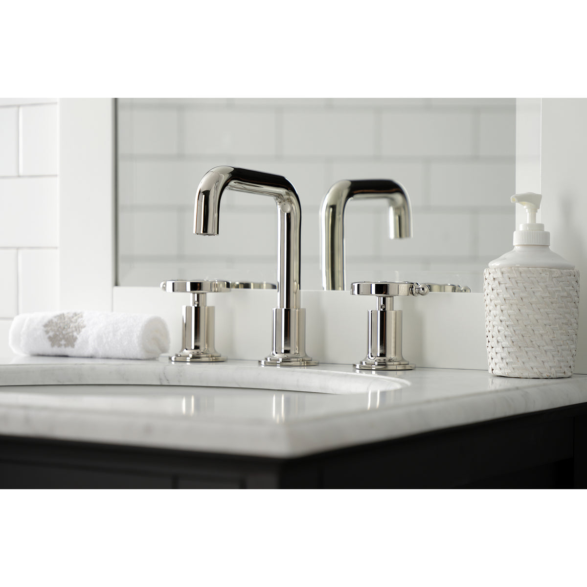 Kingston Brass KS142RXMB Belknap Widespread Bathroom Faucet with Push Pop-Up