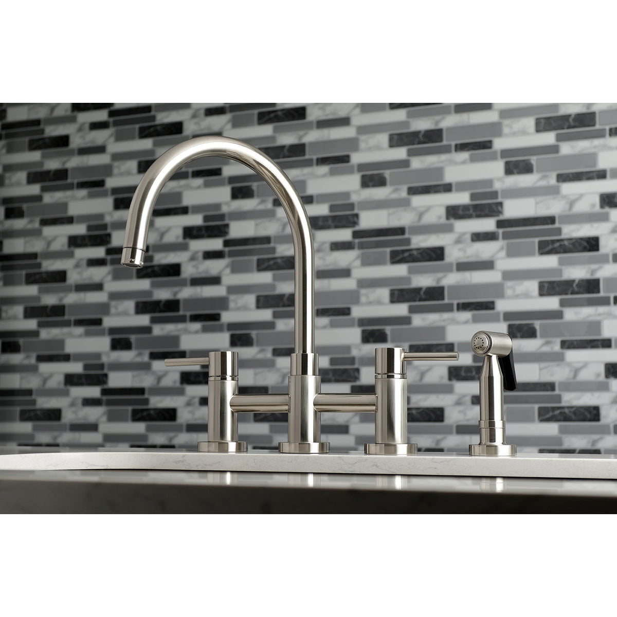 Kingston Brass KS8278DLBS Concord Two-Handle Bridge Kitchen Faucet with Brass Side Sprayer