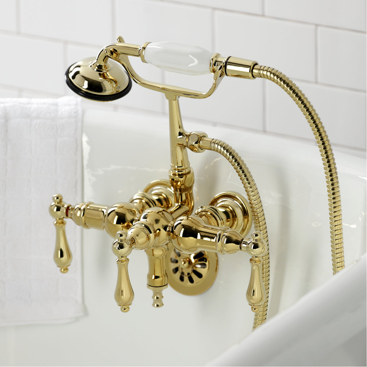 Vintage 3-3/8" Tub Wall Mount Clawfoot Tub Faucet with Hand Shower