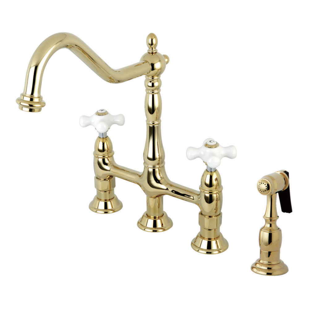 Kingston Brass KS1273PXBS Heritage Bridge Kitchen Faucet with Brass Sprayer