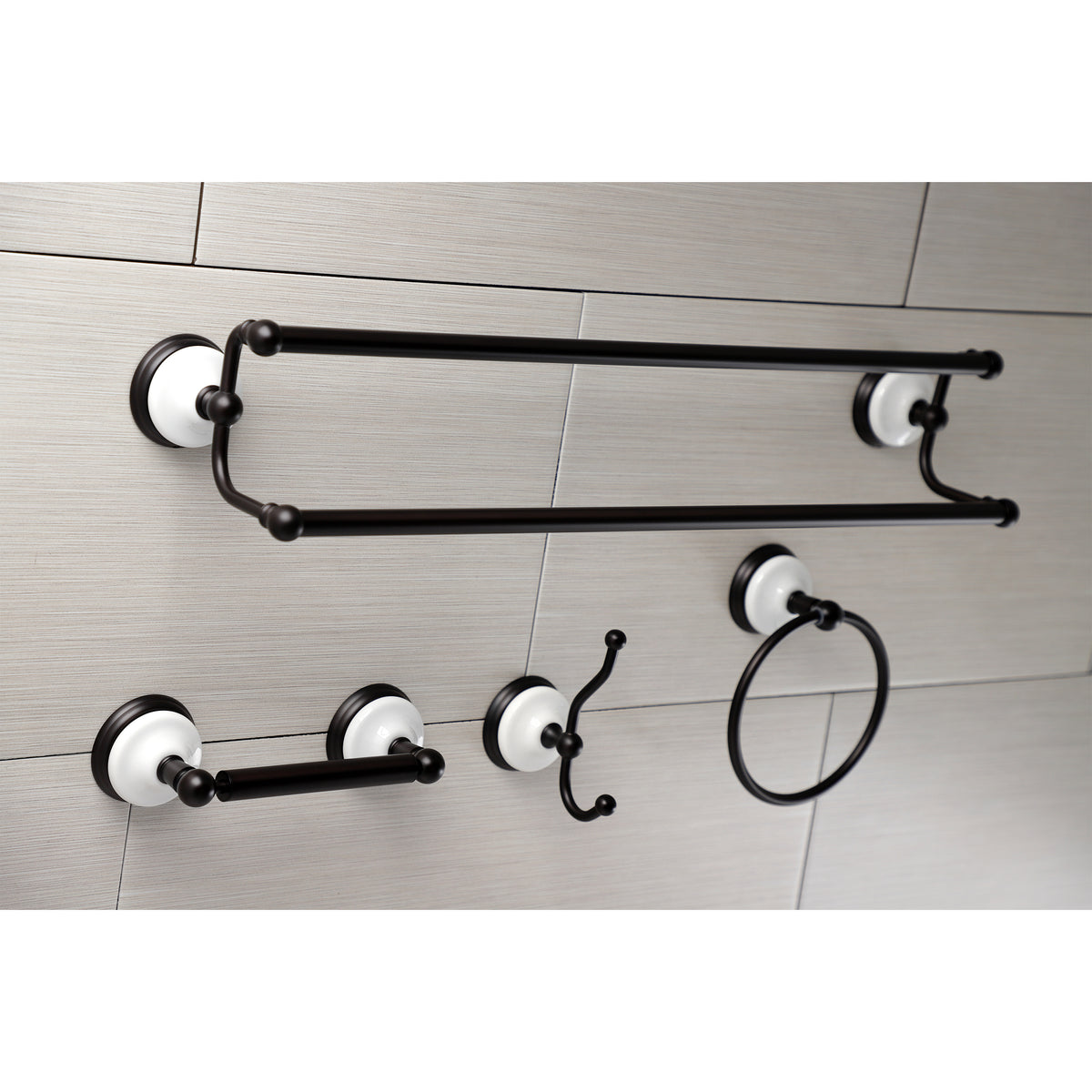 Kingston Brass Victorian 4-Pieces Dual Towel Bar Bathroom Hardware Set