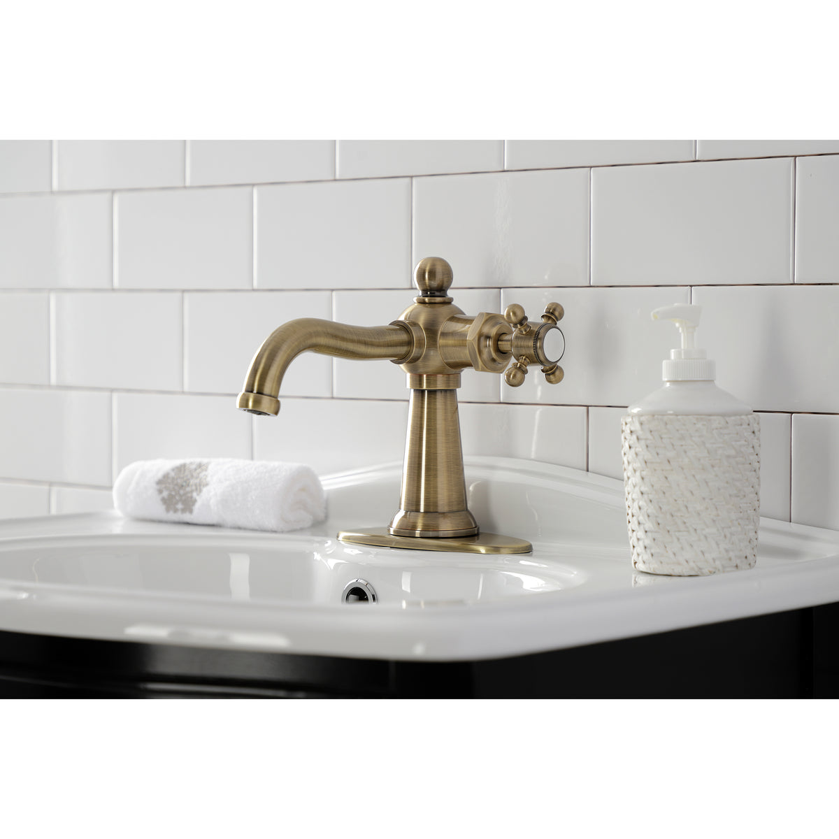 Kingston Brass KSD154BXPB Nautical Single-Handle Bathroom Faucet with Push Pop-Up