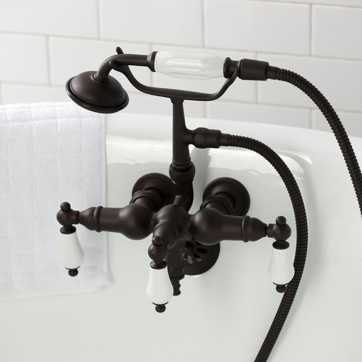 Vintage 3-3/8" Tub Wall Mount Clawfoot Tub Faucet with Hand Shower