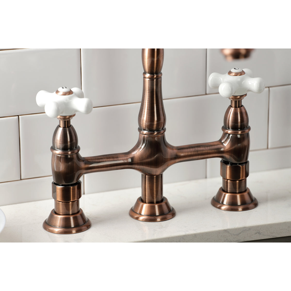 Kingston Brass KS1273PXBS Heritage Bridge Kitchen Faucet with Brass Sprayer