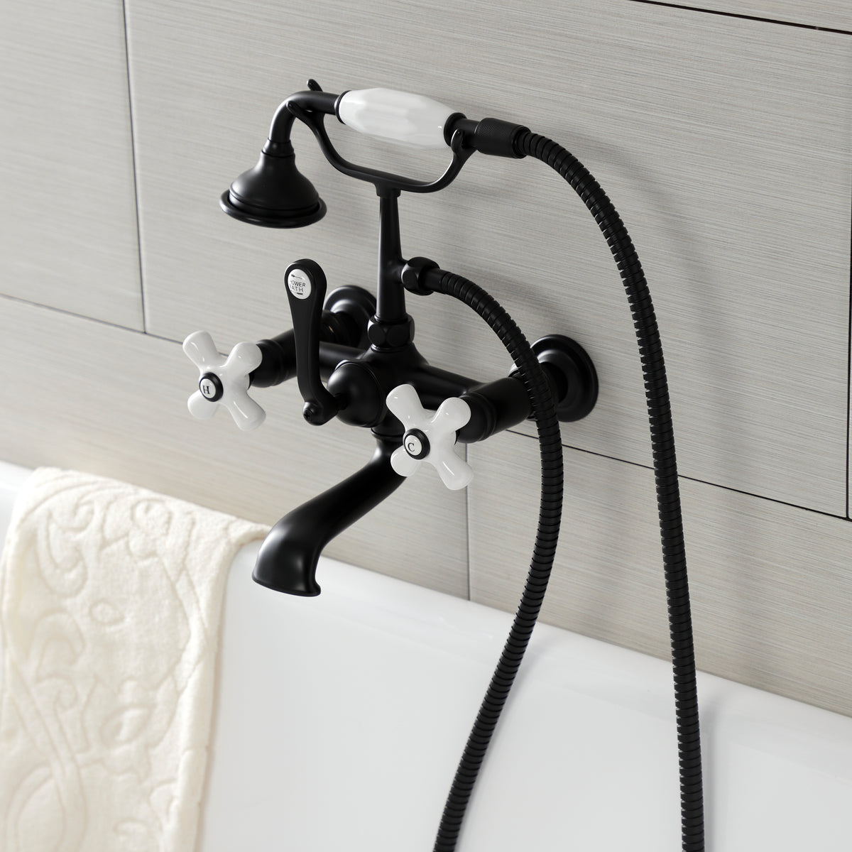 Aqua Vintage 7-Inch Wall Mount Tub Faucet with Hand Shower
