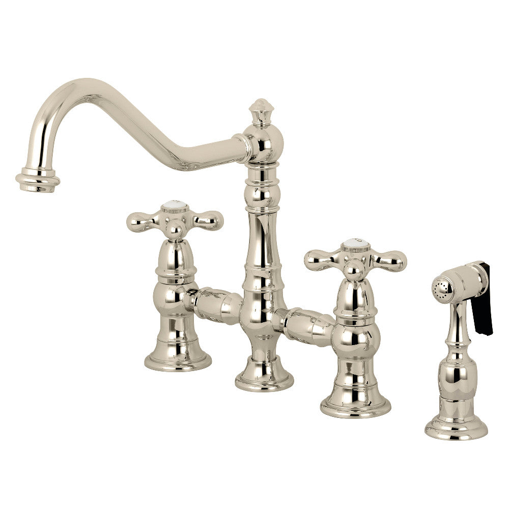 Kingston Brass KS3276AXBS Restoration 8" Bridge Kitchen Faucet with Sprayer