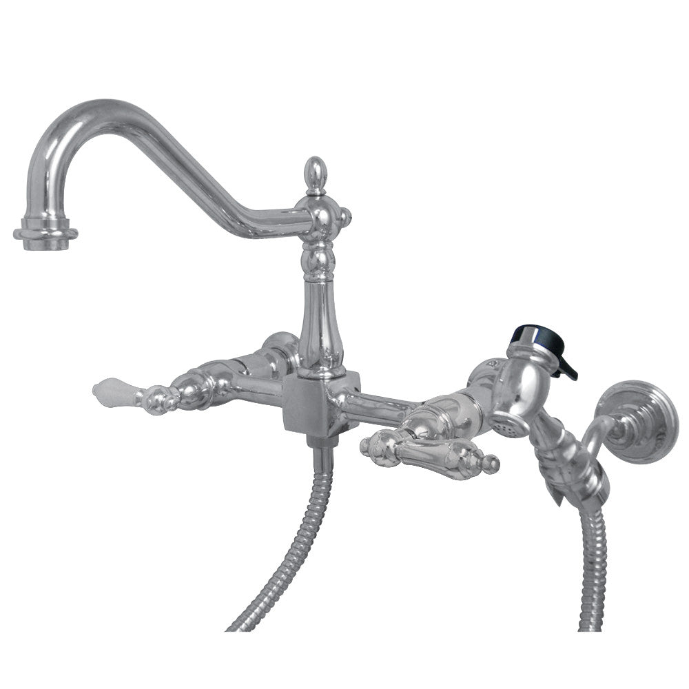 Kingston Brass KS1246ALBS Heritage Wall Mount Bridge Kitchen Faucet with Brass Spray