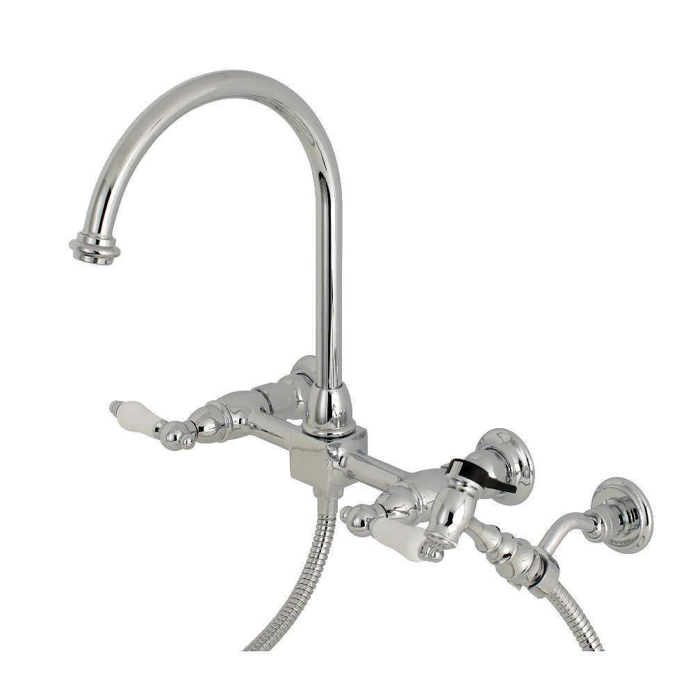 Kingston Brass KS1295PLBS Restoration Wall Mount Bridge Kitchen Faucet with Brass Sprayer