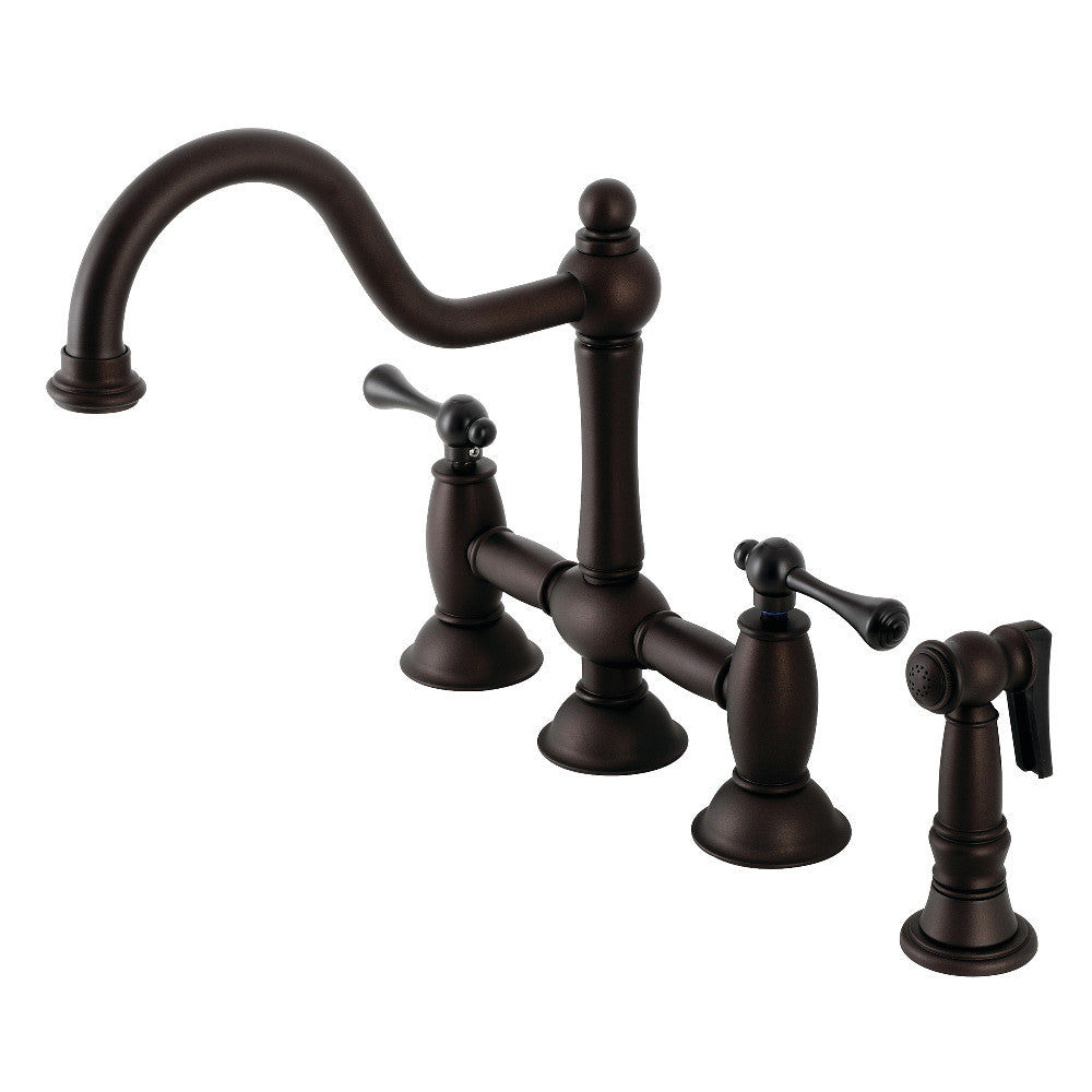 Kingston Brass KS3791BLBS Restoration Bridge Kitchen Faucet with Brass Sprayer