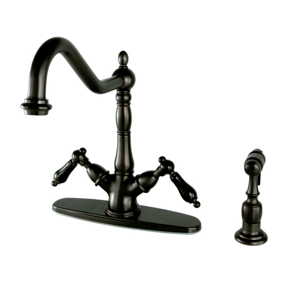 Kingston Brass KS1235PKLBS 8" Centerset Deck Mount Kitchen Faucet with Brass Sprayer