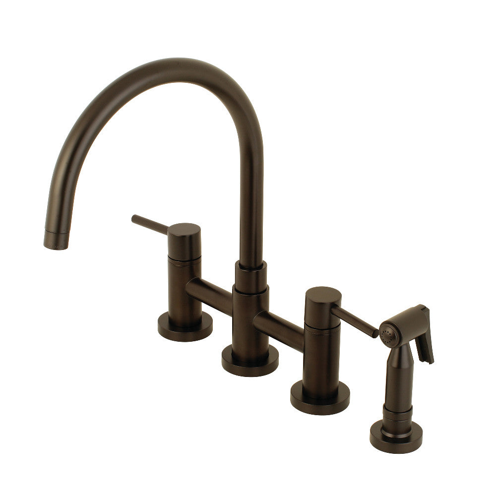 Kingston Brass KS8278DLBS Concord Two-Handle Bridge Kitchen Faucet with Brass Side Sprayer