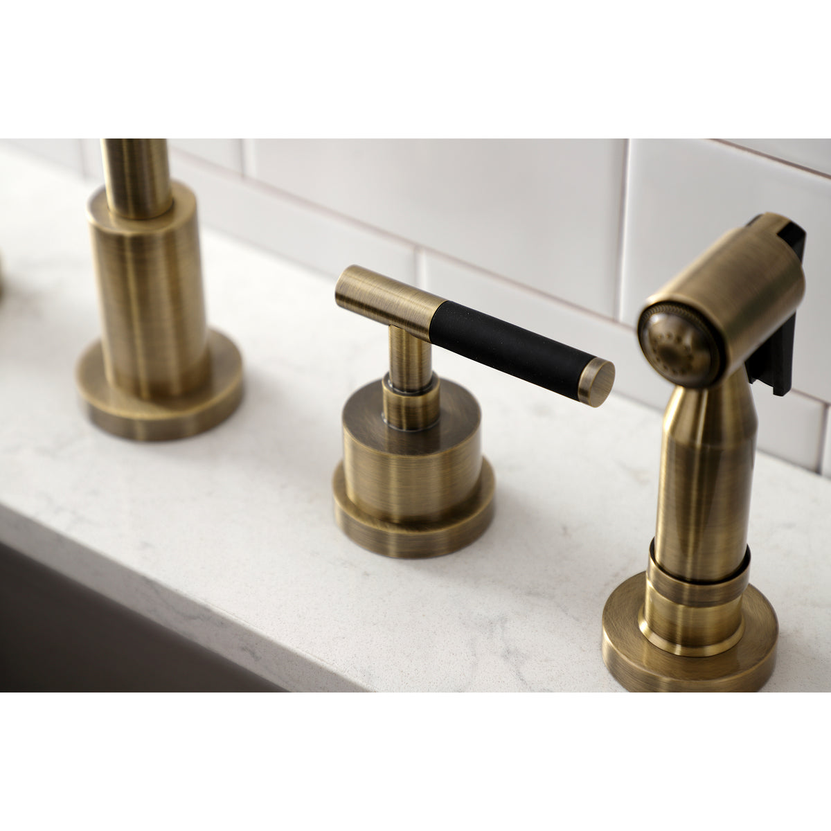Kingston Brass KS8728CKLBS Kaiser Widespread Kitchen Faucet with Brass Sprayer