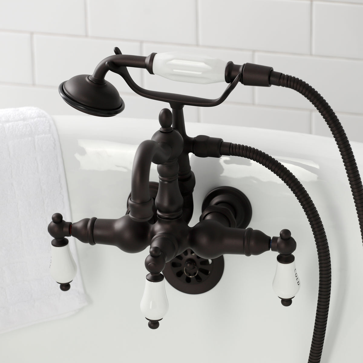 Heritage 3-3/8" Tub Wall Mount Clawfoot Tub Faucet with Hand Shower