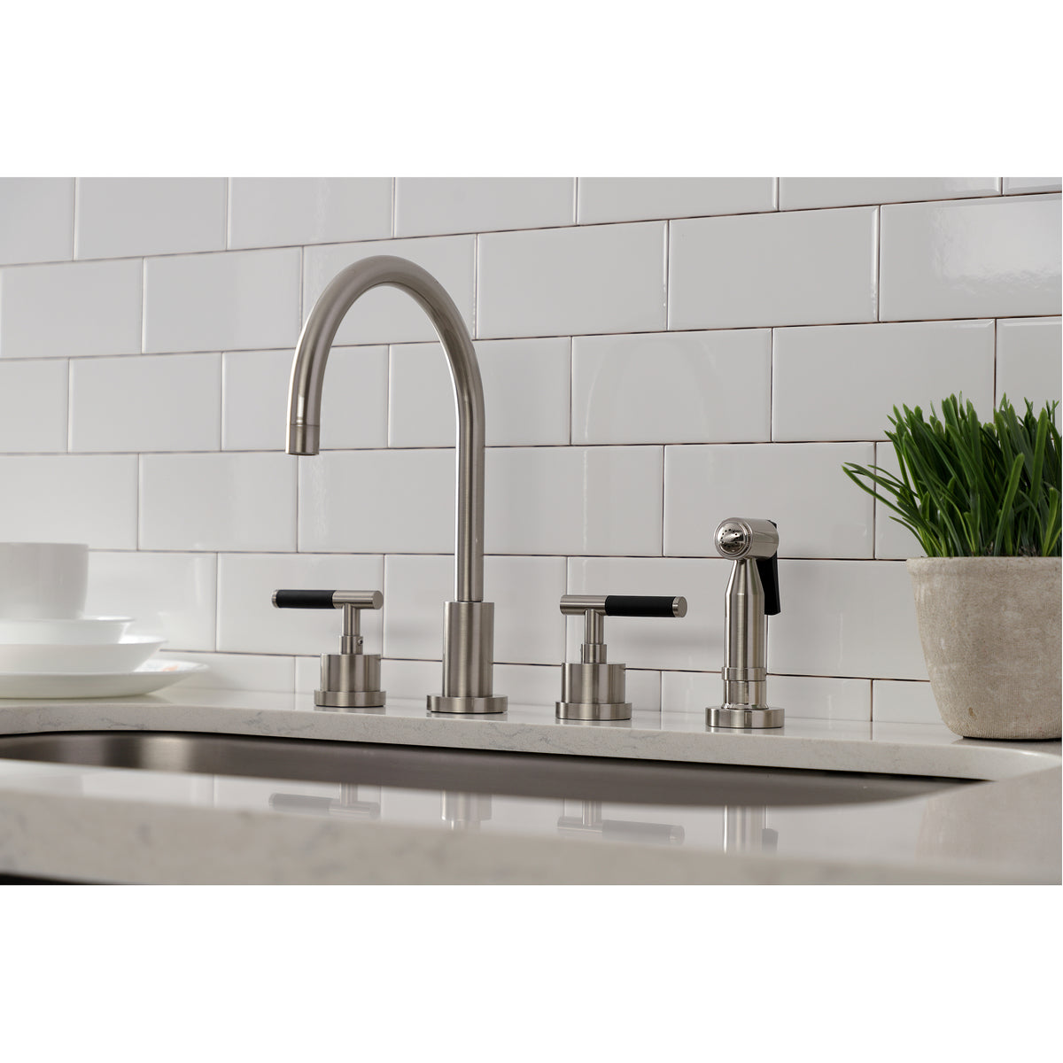 Kingston Brass KS8728CKLBS Kaiser Widespread Kitchen Faucet with Brass Sprayer