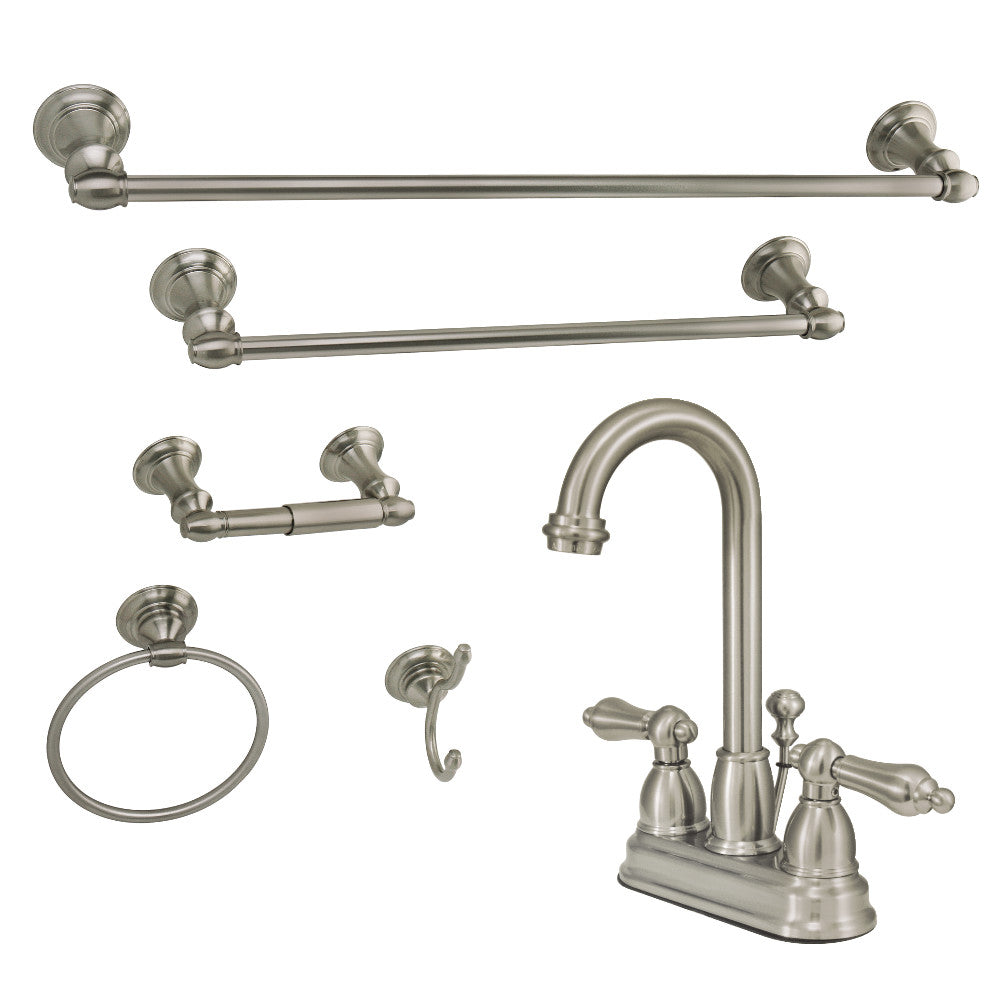 Kingston Brass KBK3615AL 4 in. Bathroom Faucet with 5-Piece Bathroom Hardware Combo