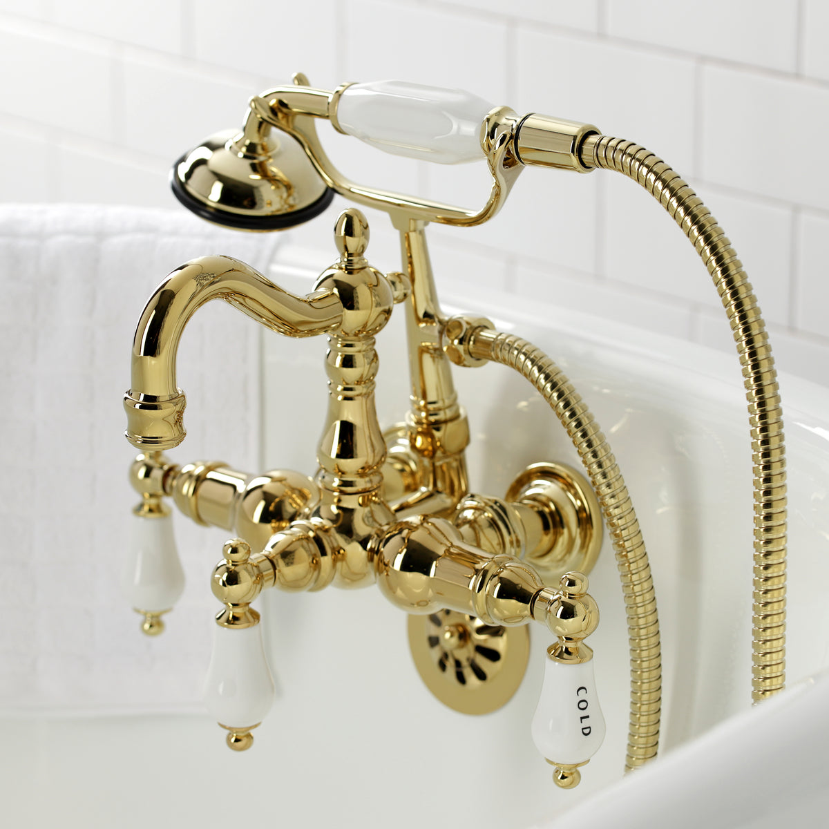 Heritage 3-3/8" Tub Wall Mount Clawfoot Tub Faucet with Hand Shower