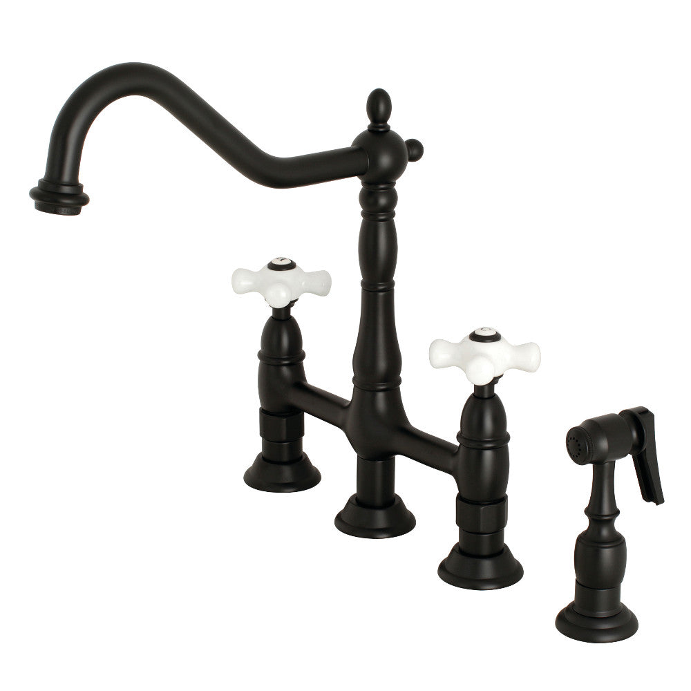 Kingston Brass KS1273PXBS Heritage Bridge Kitchen Faucet with Brass Sprayer