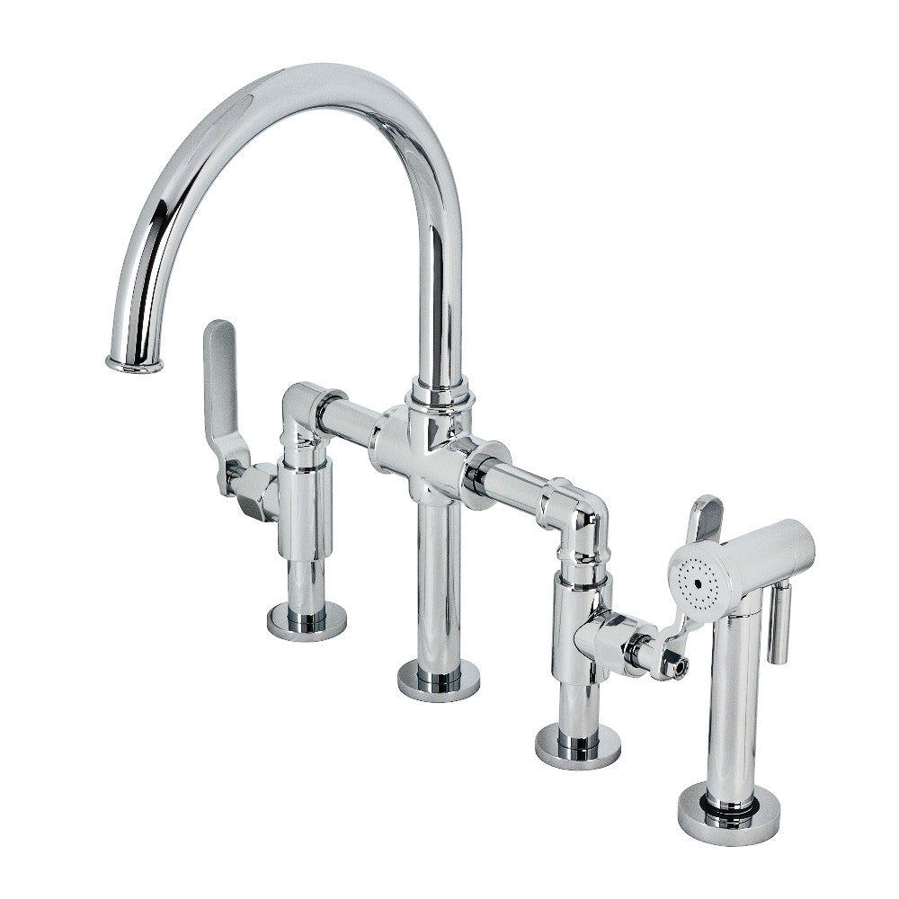 Kingston Brass KS2330KL Whitaker Industrial Style Bridge Kitchen Faucet with Brass Sprayer
