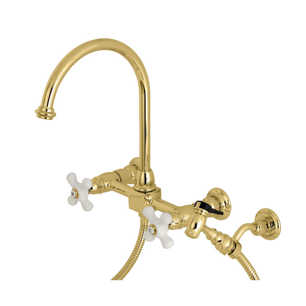 Kingston Brass KS1292PXBS Restoration Wall Mount Bridge Kitchen Faucet with Brass Sprayer