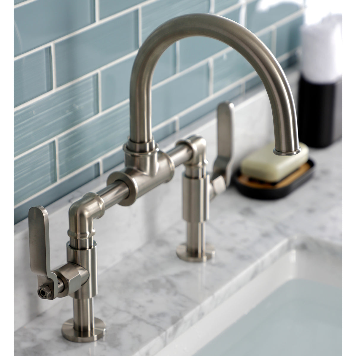 Kingston Brass KS2171KL Whitaker Industrial Style Bridge Bathroom Faucet with Pop-Up Drain