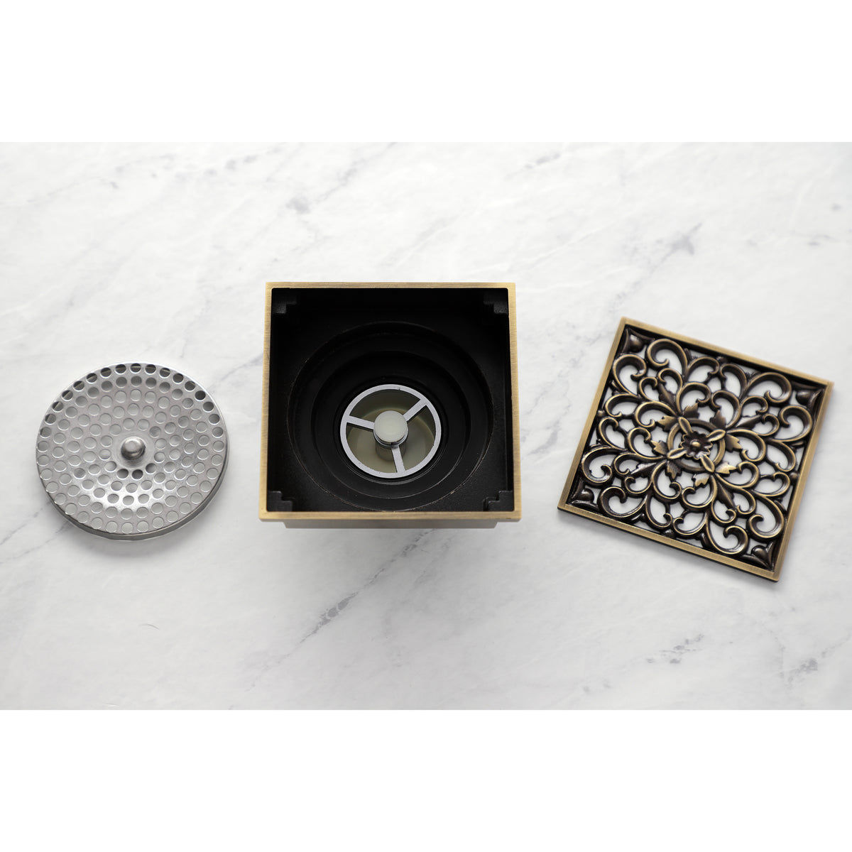 Kingston Brass Watercourse Scroll 4" Square Grid Shower Drain