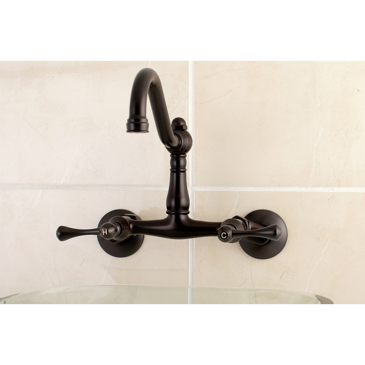Kingston Brass KS322BLAC Vintage 6" Adjustable Center Wall Mount Kitchen Faucet
