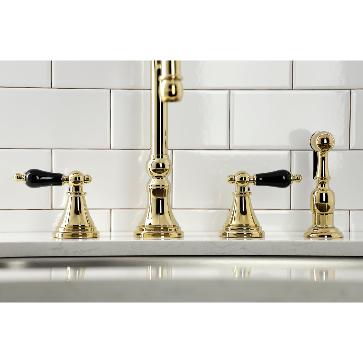 Kingston Brass KS2792PKLBS Duchess Widespread Kitchen Faucet with Brass Sprayer