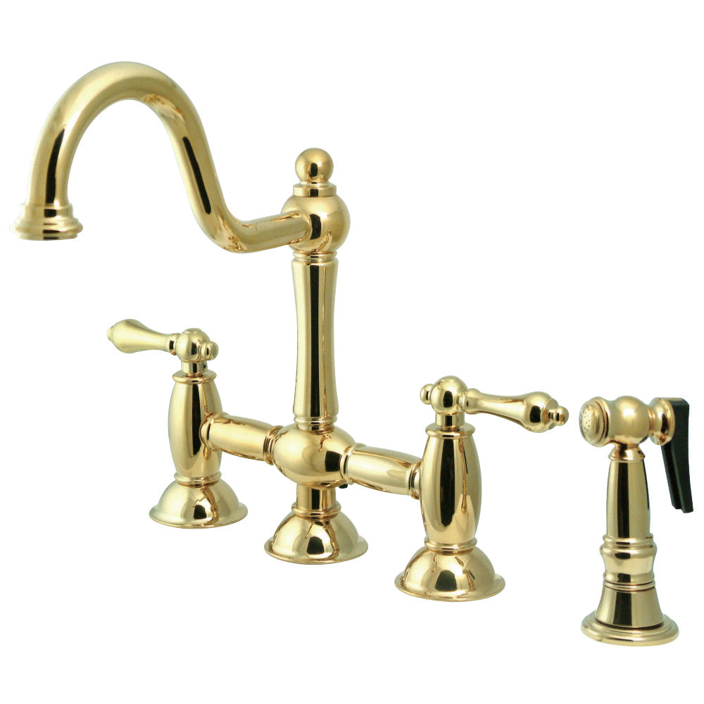 Kingston Brass KS3795ALBS Restoration Bridge Kitchen Faucet with Brass Sprayer