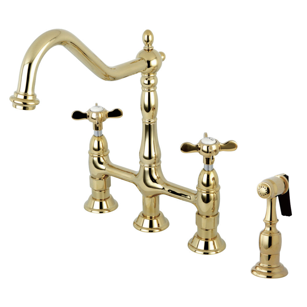Kingston Brass KS1272BEXBS Essex Bridge Kitchen Faucet with Brass Sprayer