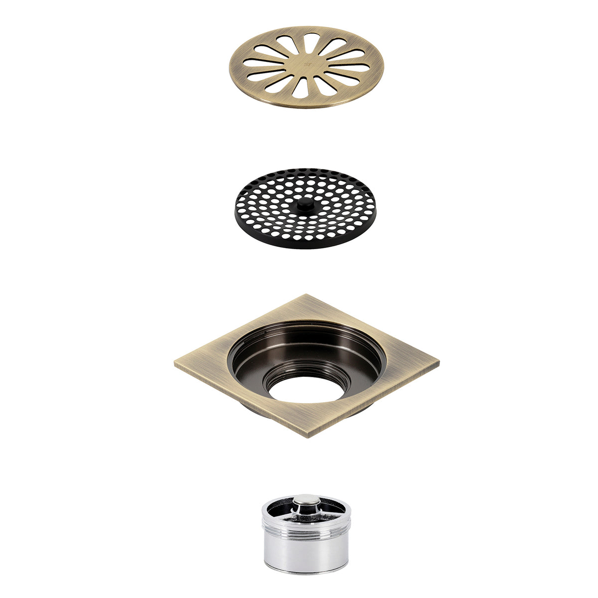 Kingston Brass Watercourse Sunburst 4" Square Grid Shower Drain