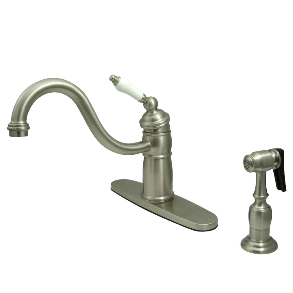 Kingston Brass KB1571PLBS Victorian Mono Block Kitchen Faucet with Brass Sprayer