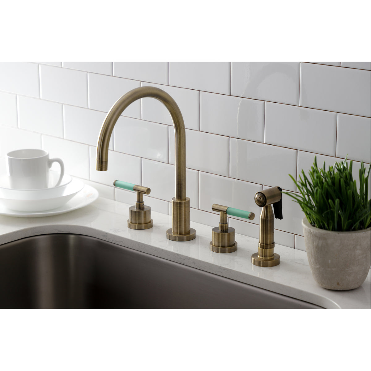 Kingston Brass KS8728CKLBS Kaiser Widespread Kitchen Faucet with Brass Sprayer