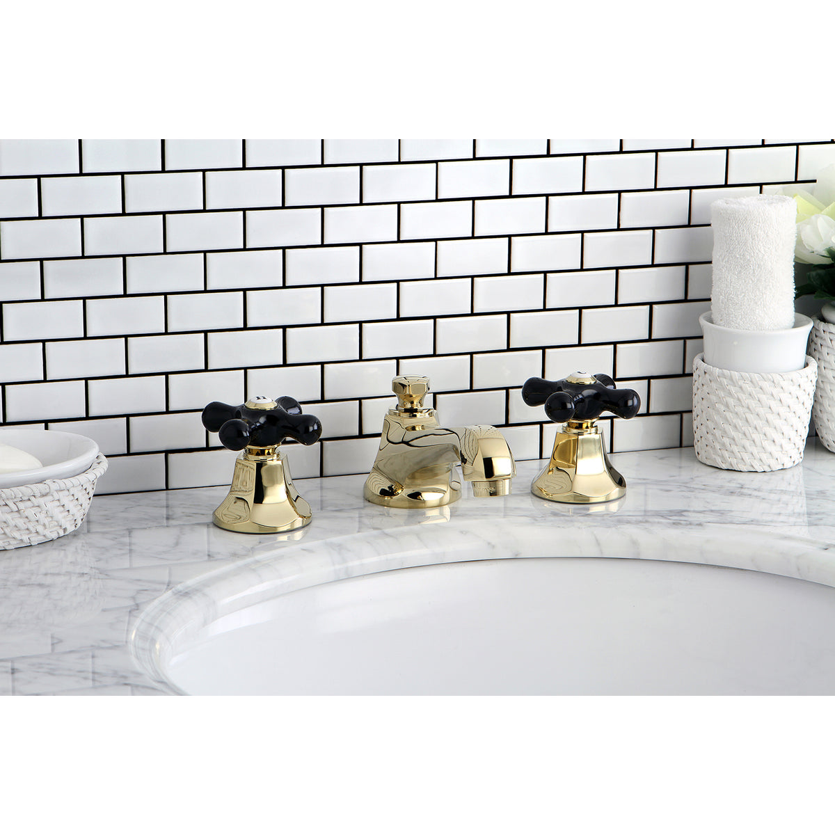 Kingston Brass KS4468PKX Duchess Widespread Bathroom Faucet with Brass Pop-Up