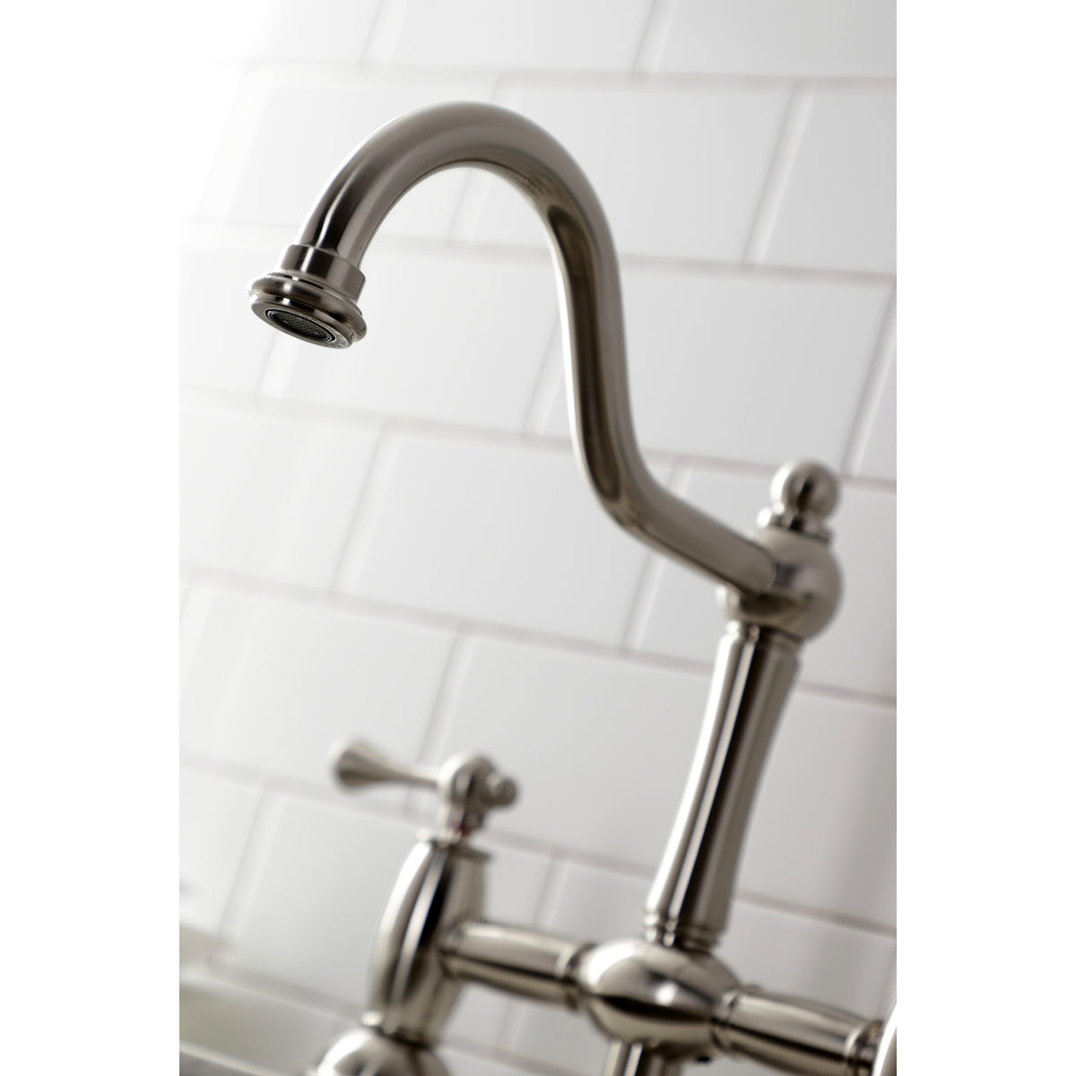 Kingston Brass KS3791BLBS Restoration Bridge Kitchen Faucet with Brass Sprayer