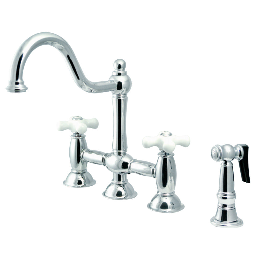 Kingston Brass KS3798PXBS Restoration Bridge Kitchen Faucet with Brass Sprayer