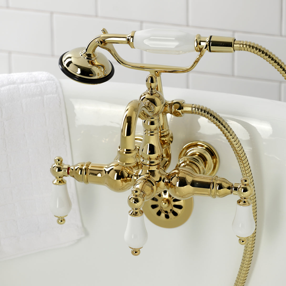 Heritage 3-3/8" Tub Wall Mount Clawfoot Tub Faucet with Hand Shower