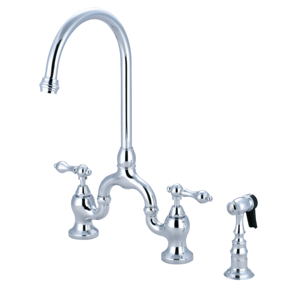 Kingston Brass KS7792ALBS English Country Kitchen Bridge Faucet with Brass Sprayer