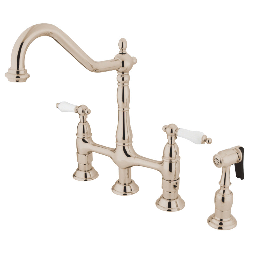 Kingston Brass KS1276PLBS Heritage Bridge Kitchen Faucet with Brass Sprayer