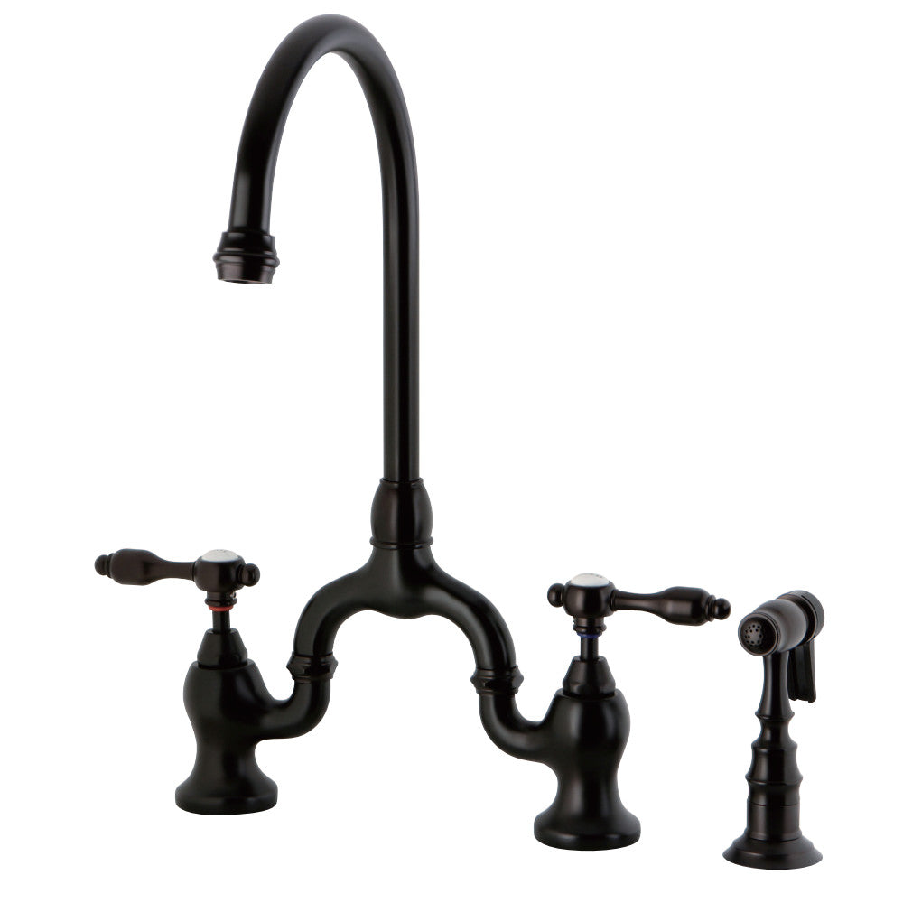 Kingston Brass KS7795TALBS Bridge Kitchen Faucet with Brass Sprayer