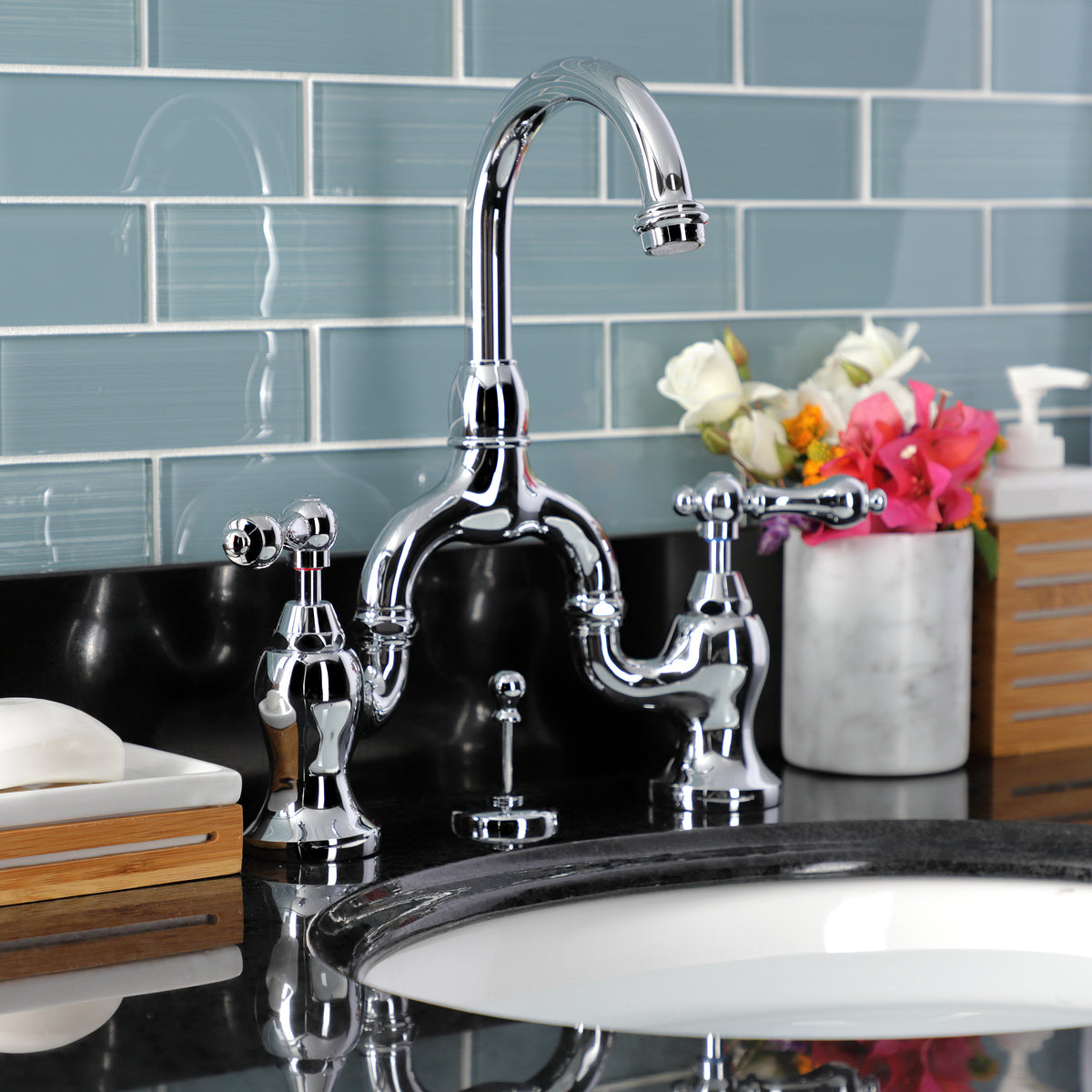 Kingston Brass KS7995AL English Country Bridge Bathroom Faucet with Brass Pop-Up