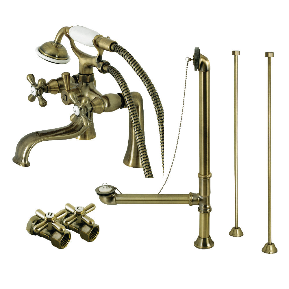 Vintage Deck Mount Clawfoot Tub Faucet Package with Supply Line