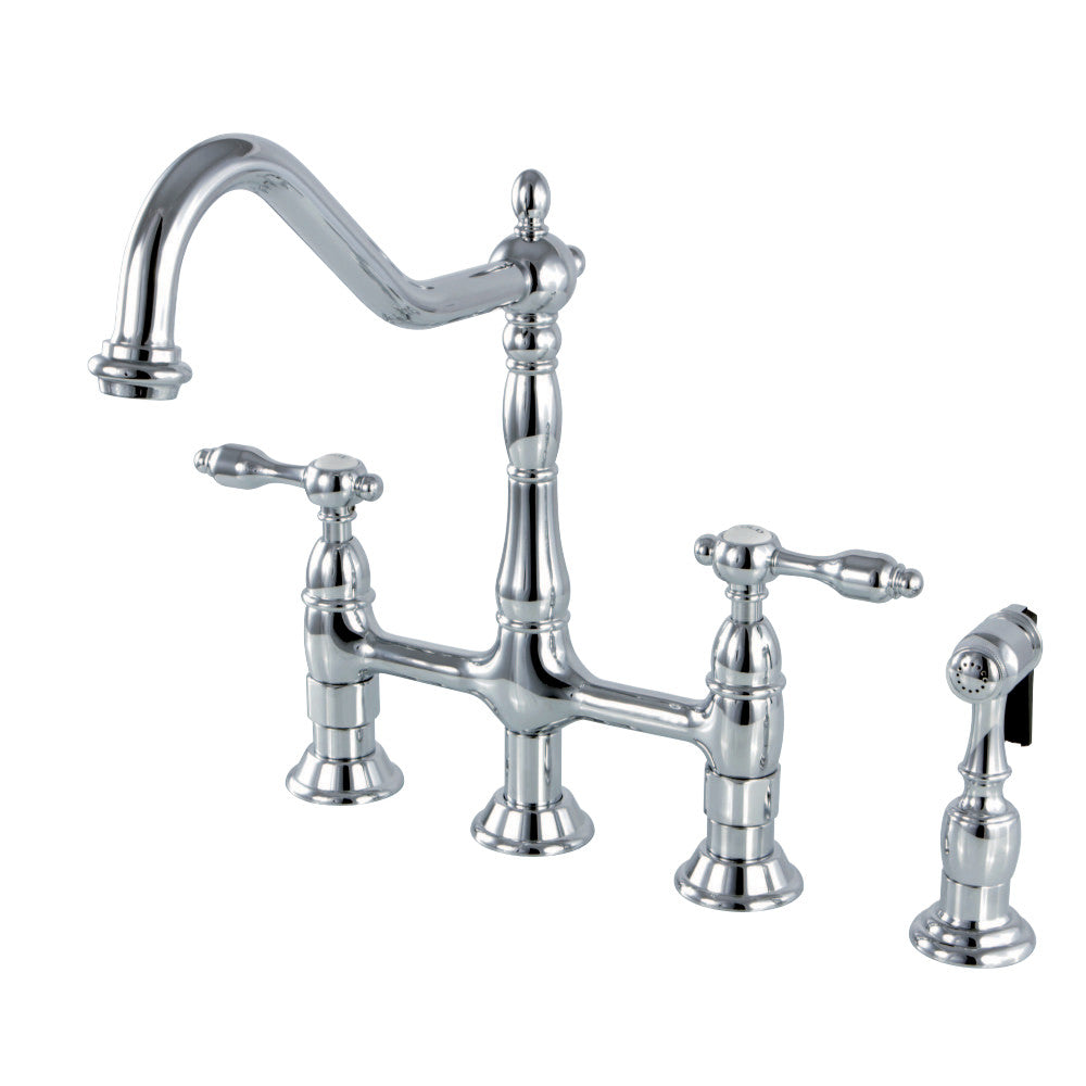 Kingston Brass KS1275TALBS Tudor Bridge Kitchen Faucet with Brass Sprayer