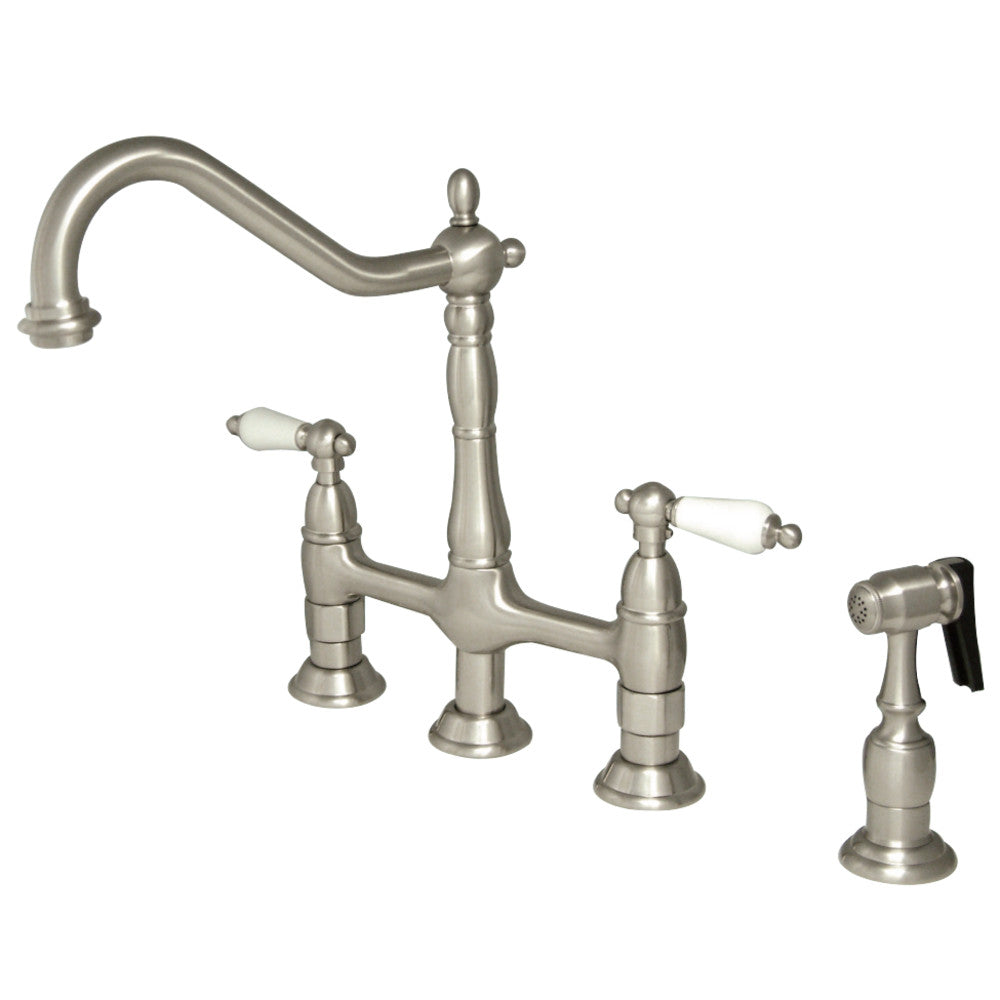 Kingston Brass KS1276PLBS Heritage Bridge Kitchen Faucet with Brass Sprayer