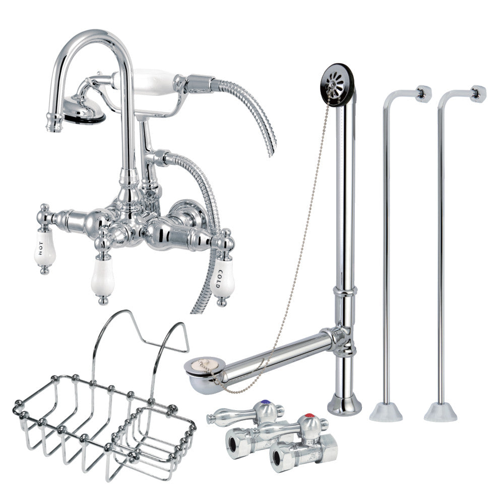 Vintage Wall Mount Clawfoot Tub Faucet Package with Supply Line