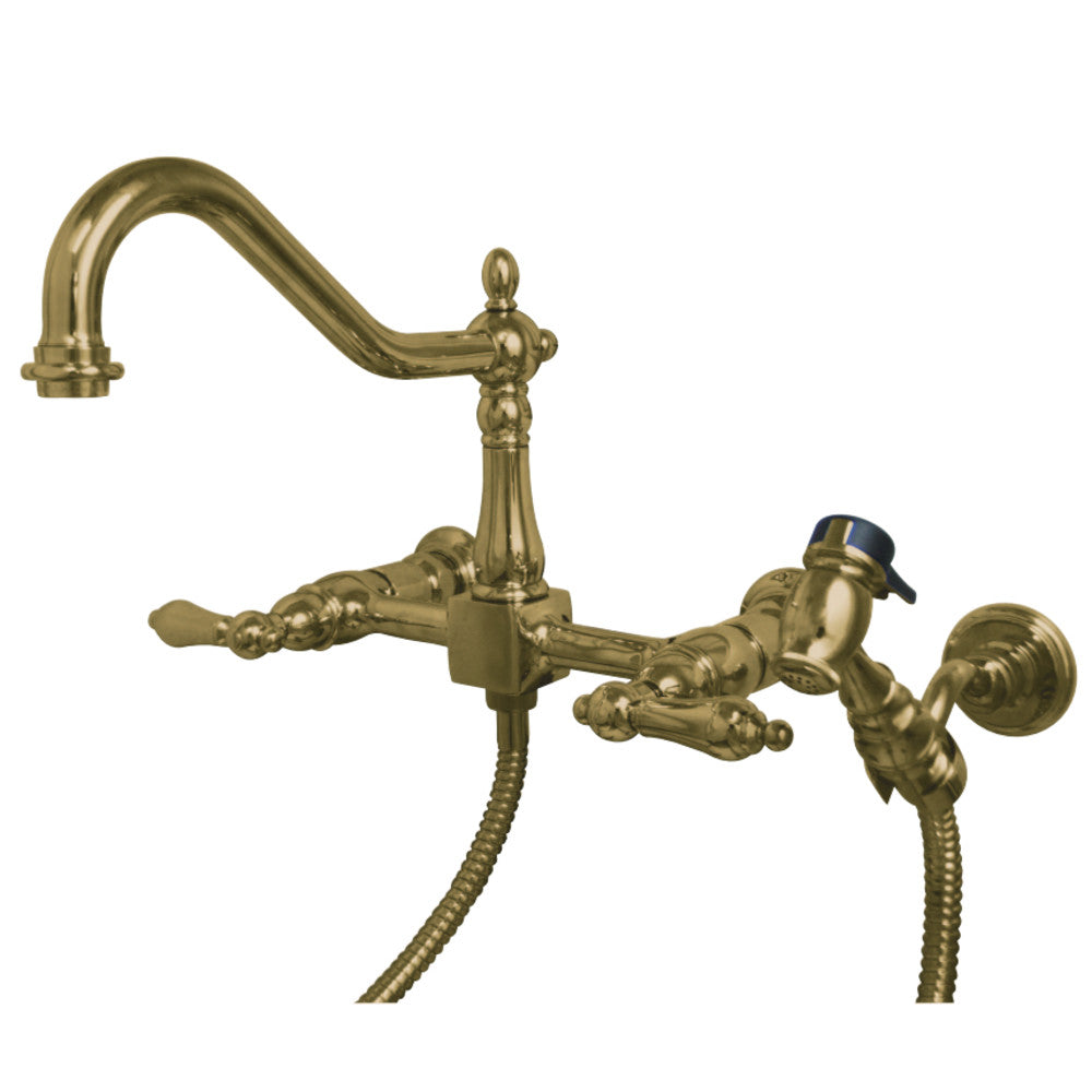Kingston Brass KS1246ALBS Heritage Wall Mount Bridge Kitchen Faucet with Brass Spray